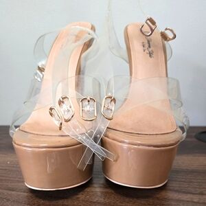 Transparent Platform Sandals with Tan Base